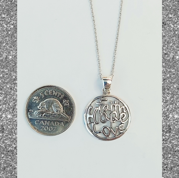 FAITH, HOPE , and LOVE  Pendant Necklace ,925S.S. - Picture 3 of 7